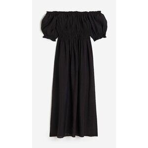 H&M Black Puff Sleeve Long Maxi Dress Sz. XS (NWT) Off Shoulder, Short Sleeve